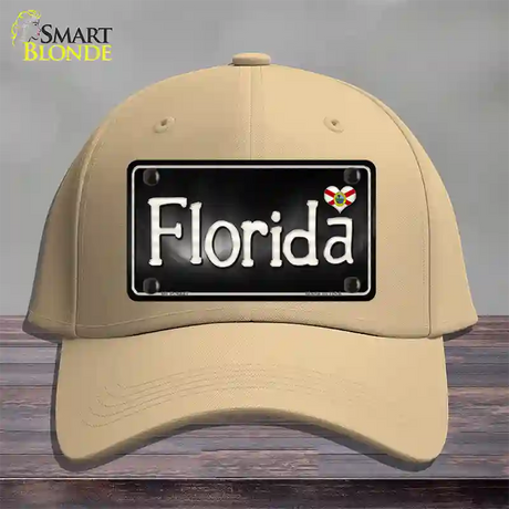 Florida Flag Script Novelty License Plate Hat Cotton / Khaki