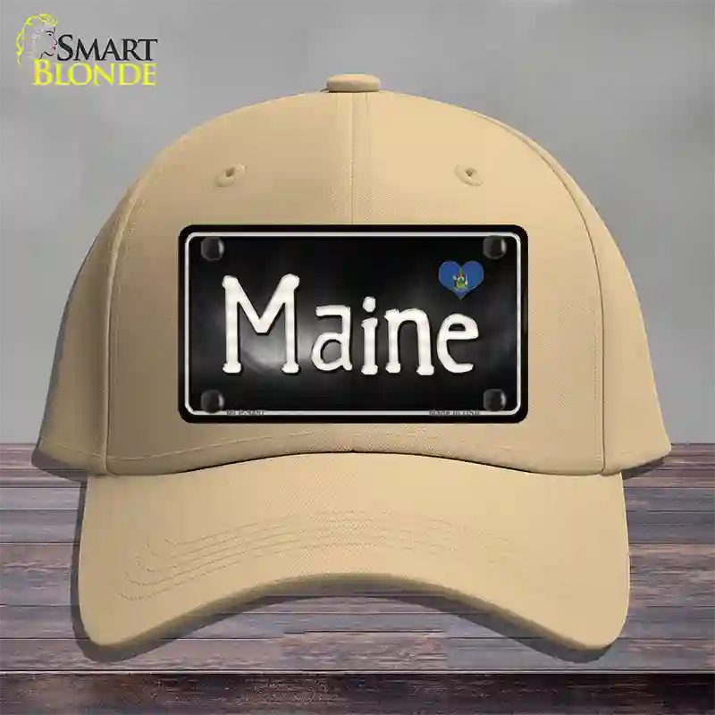 Maine Flag Script Novelty License Plate Hat Cotton / Khaki