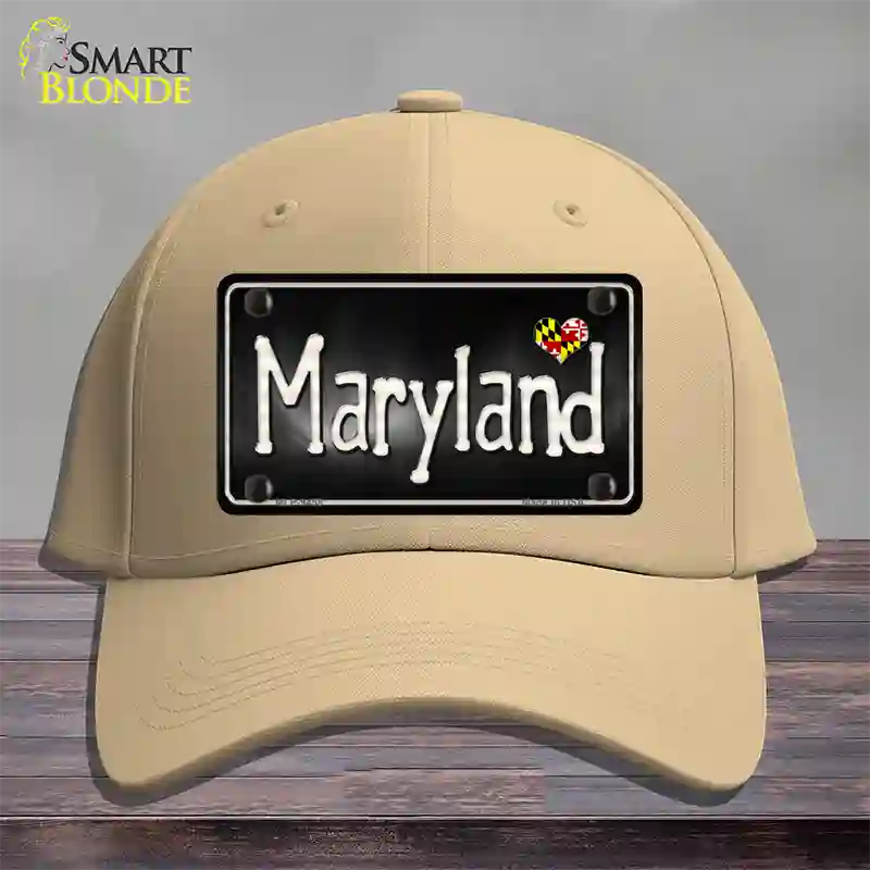 Maryland Flag Script Novelty License Plate Hat Cotton / Khaki