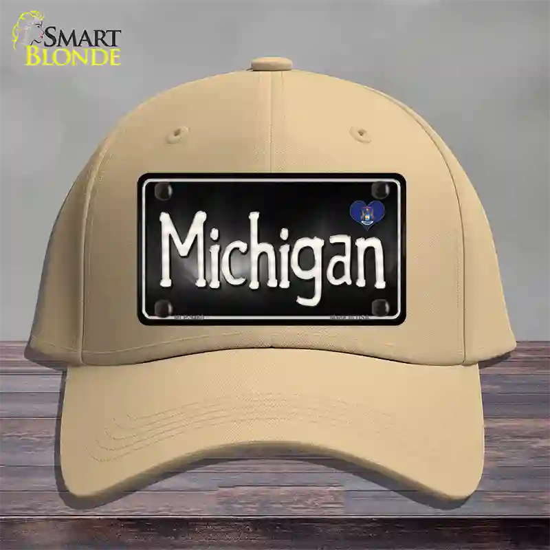 Michigan Flag Script Novelty License Plate Hat Cotton / Khaki