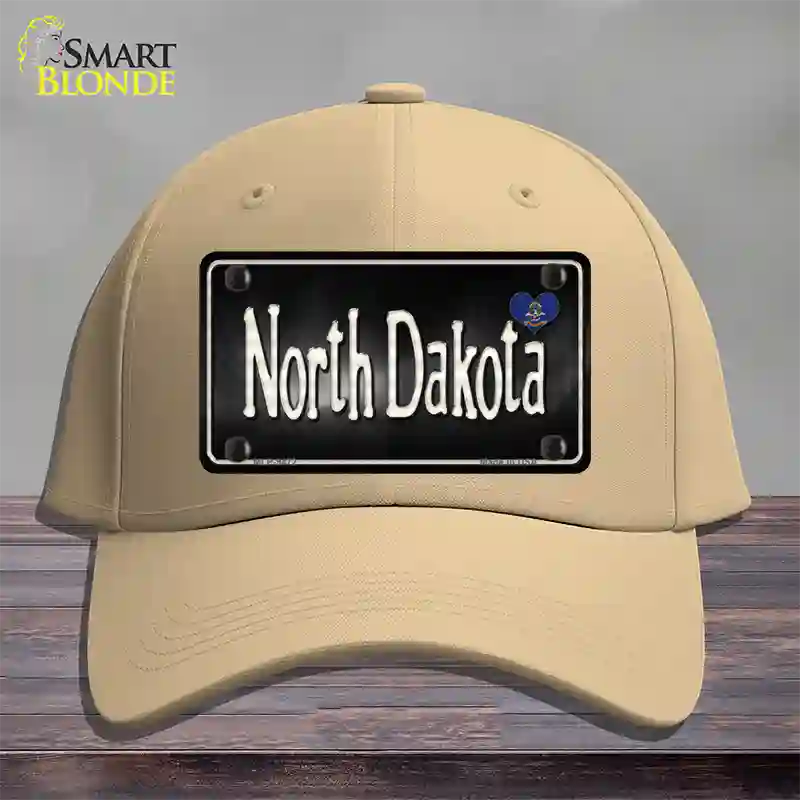 North Dakota Flag Script Novelty License Plate Hat Cotton / Khaki