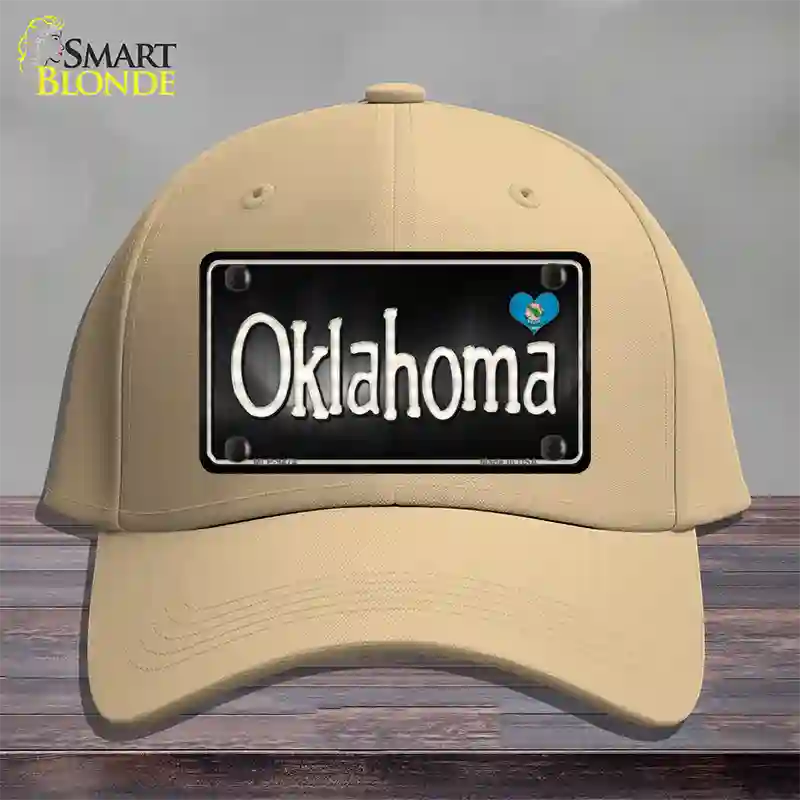 Oklahoma Flag Script Novelty License Plate Hat Cotton / Khaki