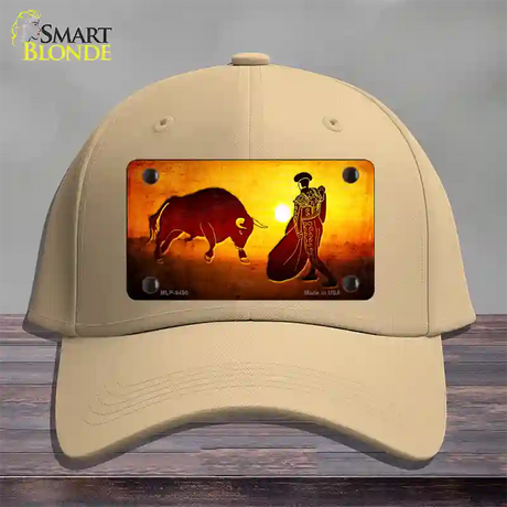 Bullfight With Sun Novelty License Plate Hat Cotton / Khaki