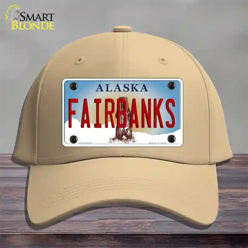 Fairbanks Alaska State Novelty License Plate Hat Cotton / Khaki