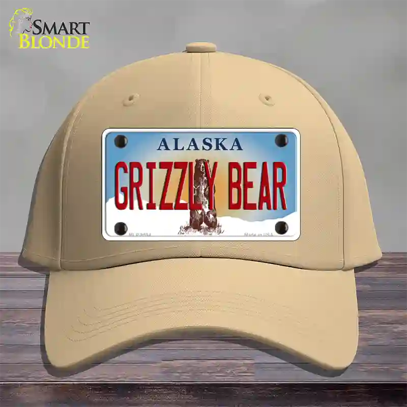 Grizzly Bear Alaska State Novelty License Plate Hat Cotton / Khaki