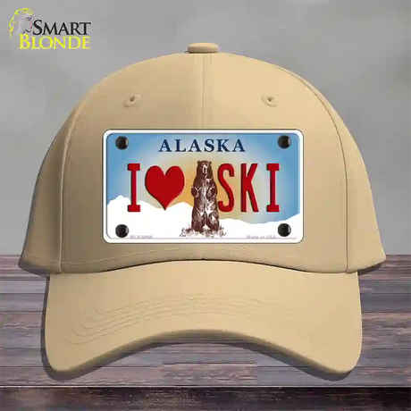 I Love Ski Alaska State Novelty License Plate Hat Cotton / Khaki