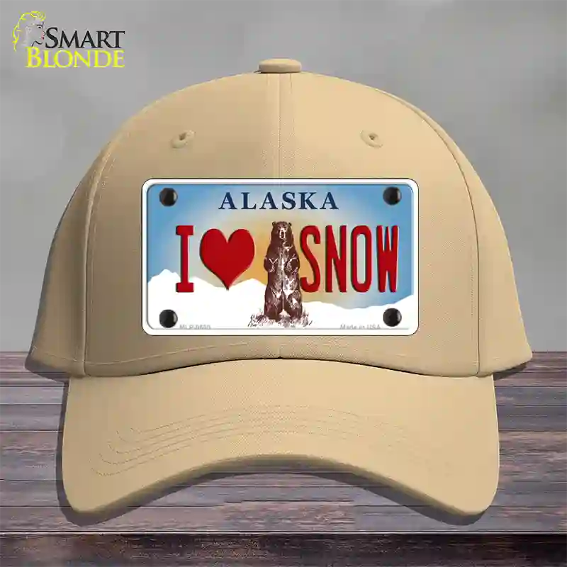 I Love Snow Alaska State Novelty License Plate Hat Cotton / Khaki