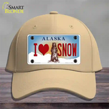 I Love Snow Alaska State Novelty License Plate Hat Cotton / Khaki