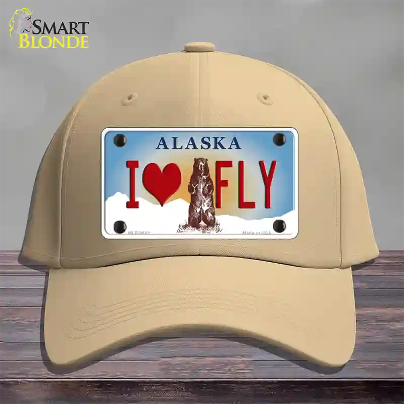 I Love Fly Alaska State Novelty License Plate Hat Cotton / Khaki