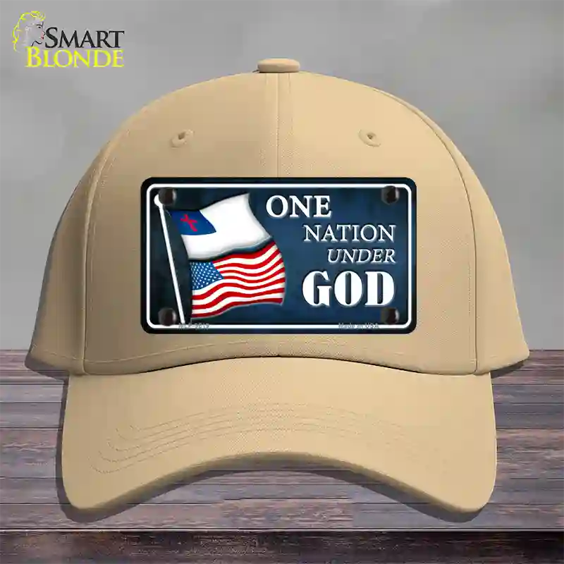 One Nation Under God Flags Novelty License Plate Hat Cotton / Khaki