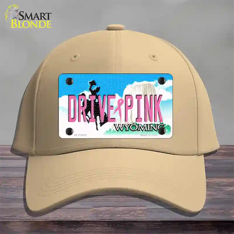 Drive Pink Wyoming Novelty License Plate Hat Cotton / Khaki