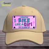 Bike Like A Girl Pink Novelty License Plate Hat Cotton / Khaki