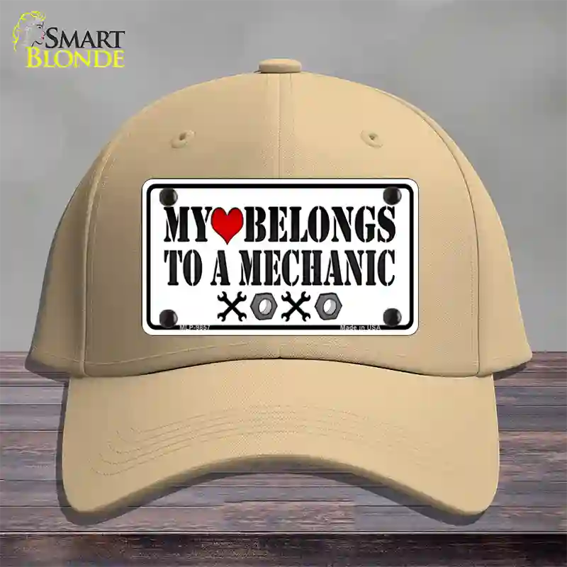 Heart Belongs To Mechanic Novelty License Plate Hat Cotton / Khaki