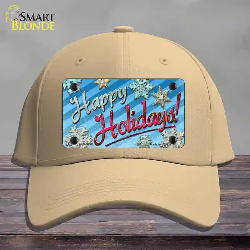 Happy Holidays Blue Novelty License Plate Hat Cotton / Khaki