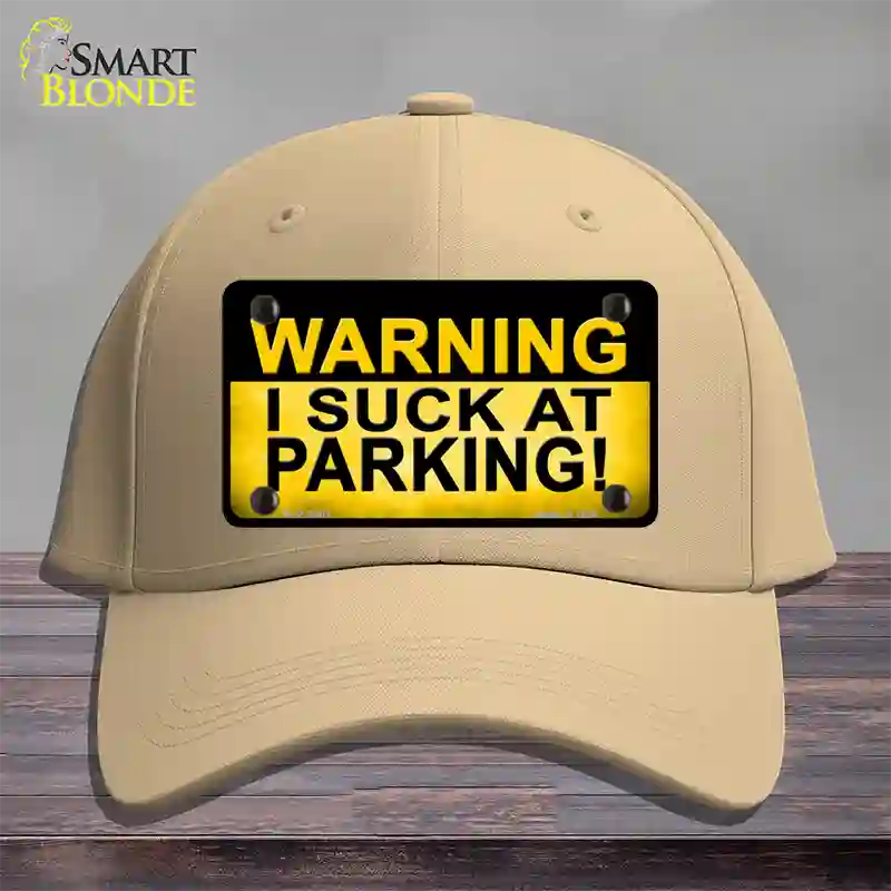 Warning Suck At Parking Novelty License Plate Hat Cotton / Khaki