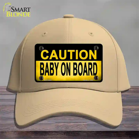 Caution Baby On Board Novelty License Plate Hat Cotton / Khaki