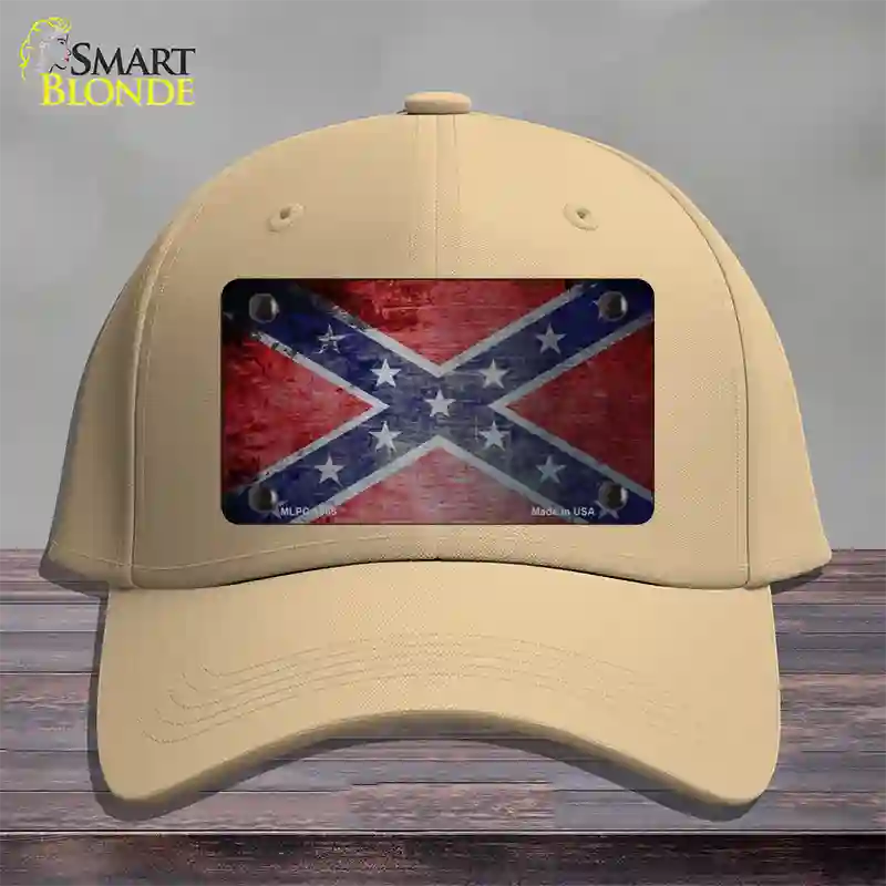 Confederate Flag Scratched Chrome Novelty License Plate Hat Cotton / Khaki