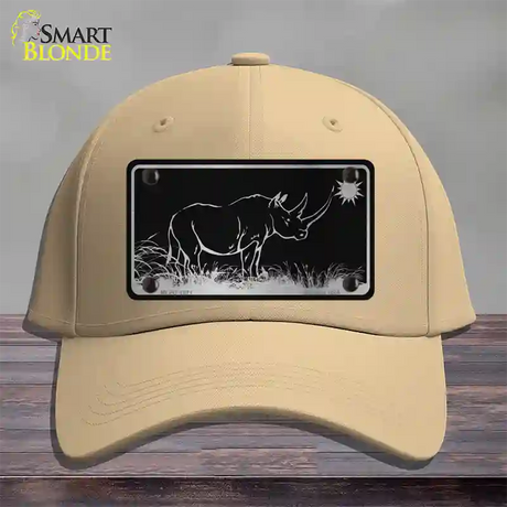 Rhino Black Brushed Chrome Novelty License Plate Hat Cotton / Khaki