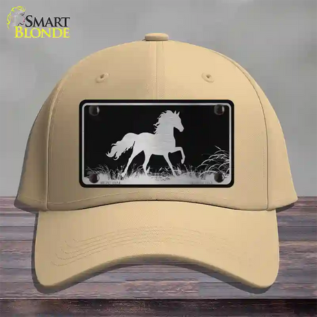 Horse Black Brushed Chrome Novelty License Plate Hat Cotton / Khaki