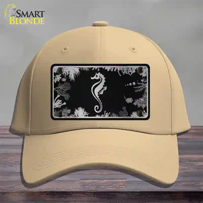 Sea Horse Black Brushed Chrome Novelty License Plate Hat Cotton / Khaki