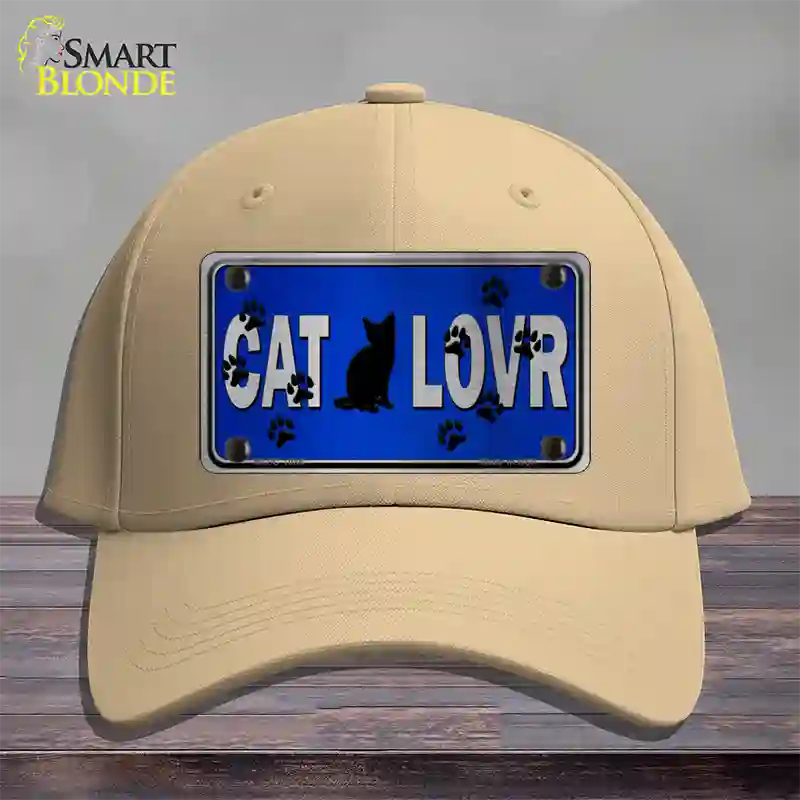 Cat Lover Blue Brushed Chrome Novelty License Plate Hat Tag Cotton / Khaki