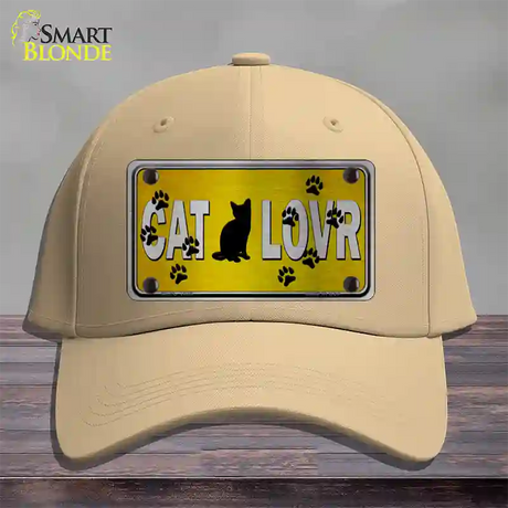 Cat Lover Yellow Brushed Chrome Novelty License Plate Hat Tag Cotton / Khaki