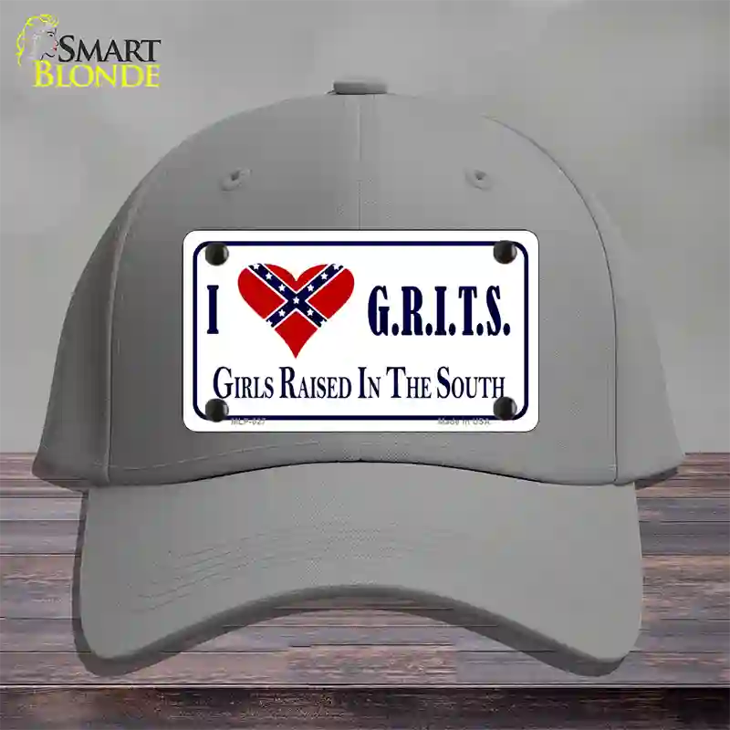 G.R.I.T.S. Confederate Flag Novelty License Plate Hat Cotton / Gray