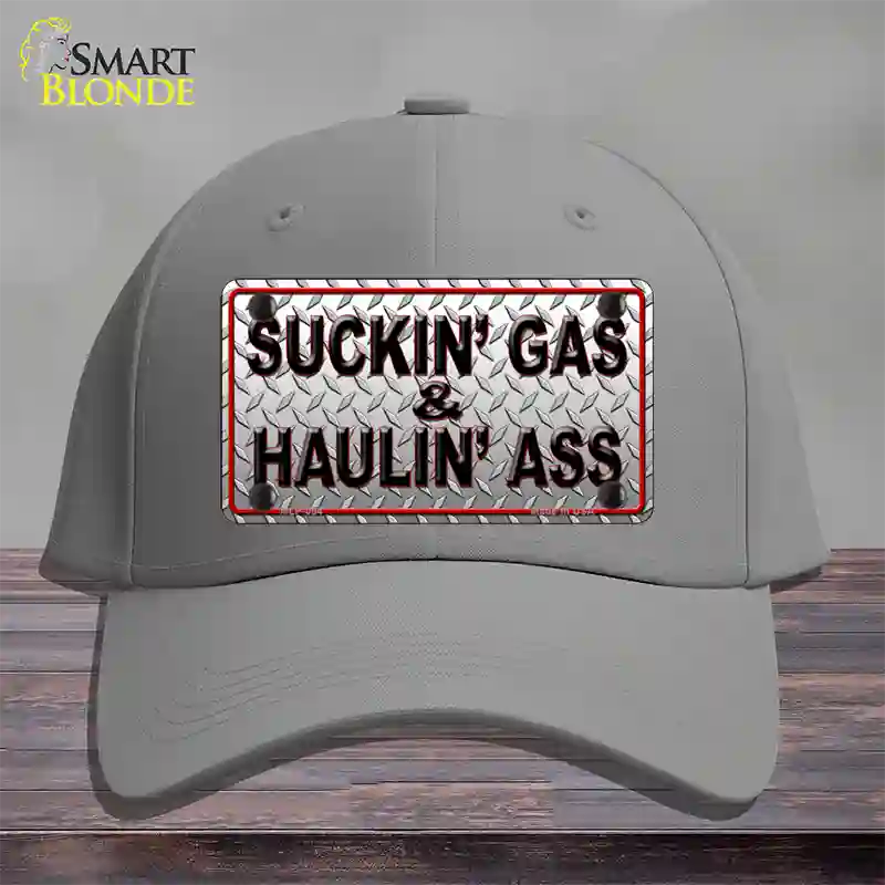 Suckin Gas and Haulin Ass Novelty License Plate Hat Cotton / Gray