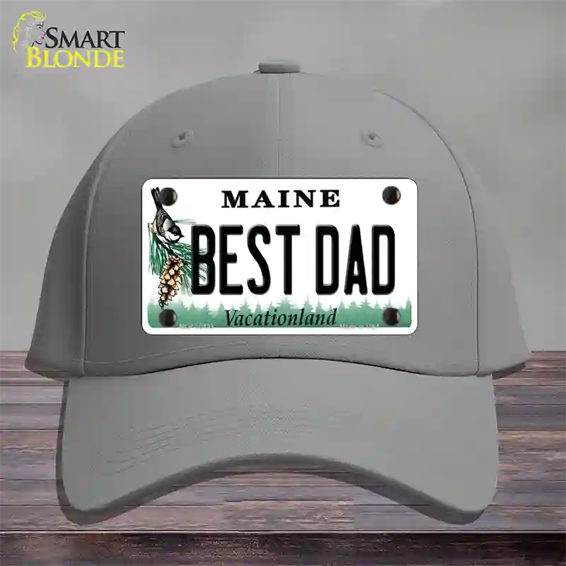 Best Dad Maine Novelty License Plate Hat Cotton / Gray