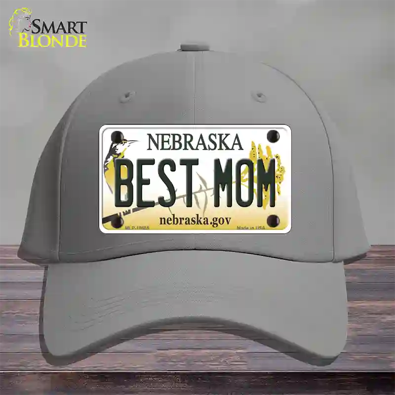 Best Mom Nebraska Novelty License Plate Hat Cotton / Gray