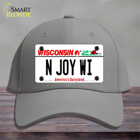 N Joy WI Wisconsin Novelty License Plate Hat Cotton / Gray