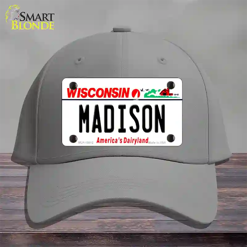 Madison Wisconsin Novelty License Plate Hat Cotton / Gray