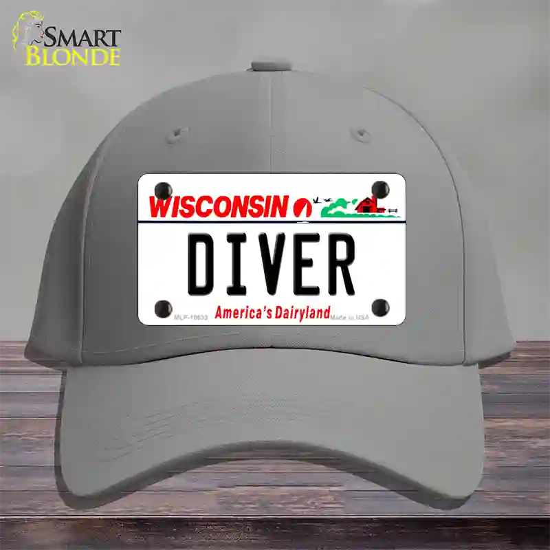 Diver Wisconsin Novelty License Plate Hat Cotton / Gray