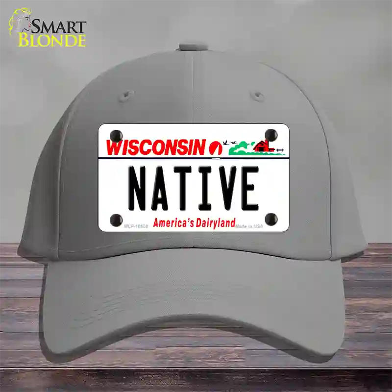 Native Wisconsin Novelty License Plate Hat Cotton / Gray