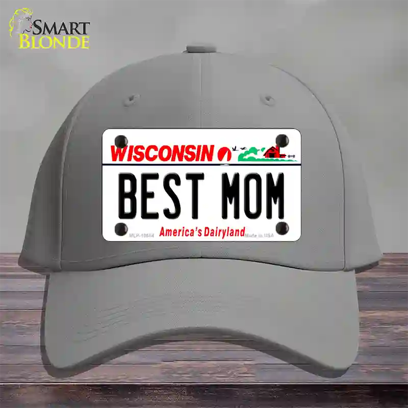 Best Mom Wisconsin Novelty License Plate Hat Cotton / Gray