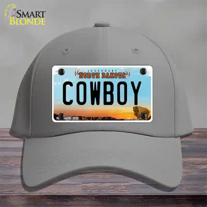 Cowboy North Dakota Novelty License Plate Hat Cotton / Gray