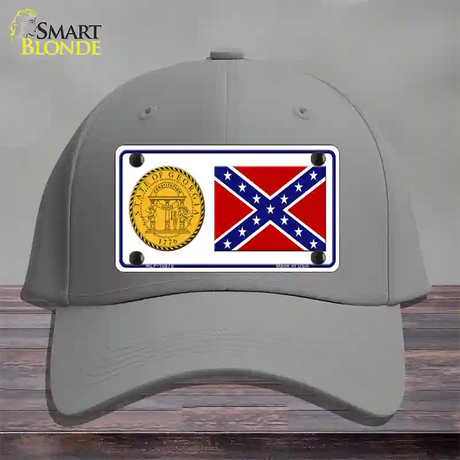 Confederate Flag Georgia Seal Novelty License Plate Hat Cotton / Gray