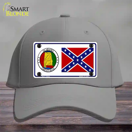 Confederate Flag Alabama Seal Novelty License Plate Hat Cotton / Gray