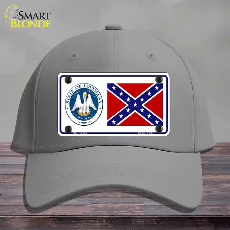 Confederate Flag Louisiana Seal Novelty License Plate Hat Cotton / Gray