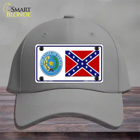 Confederate Flag Texas Seal Novelty License Plate Hat Cotton / Gray