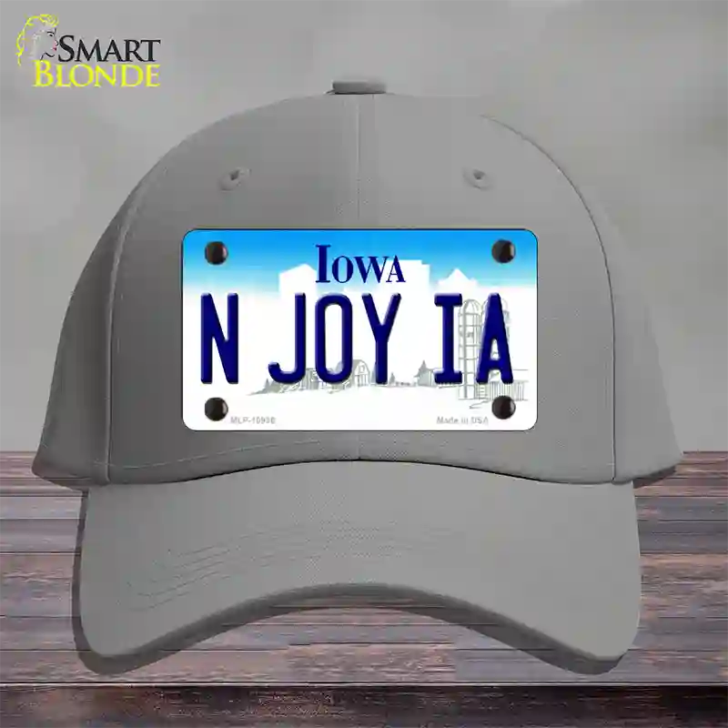 N Joy IA Iowa Novelty License Plate Hat Cotton / Gray