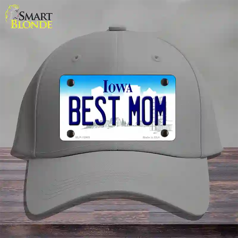 Best Mom Iowa Novelty License Plate Hat Cotton / Gray