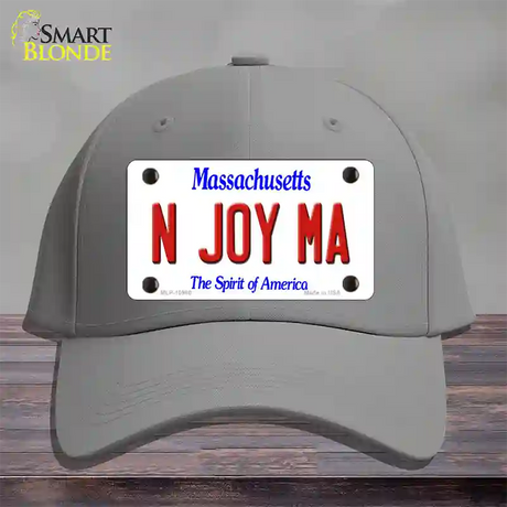 N Joy MA Massachusetts Novelty License Plate Hat Cotton / Gray