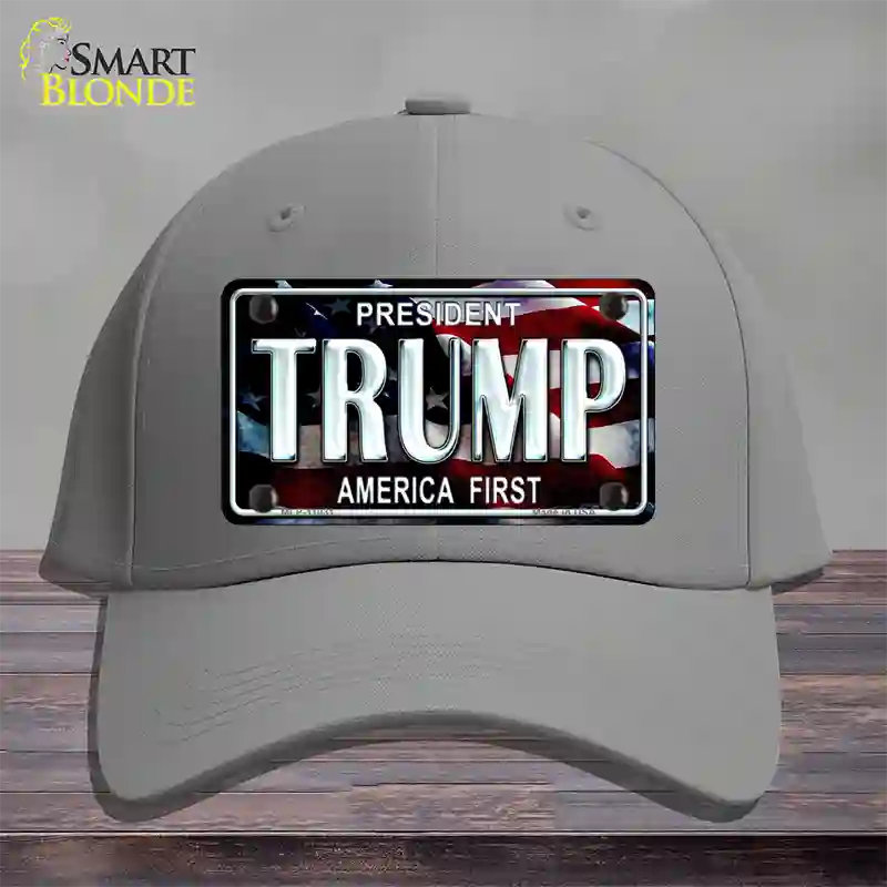 Trump America First Novelty License Plate Hat Cotton / Gray