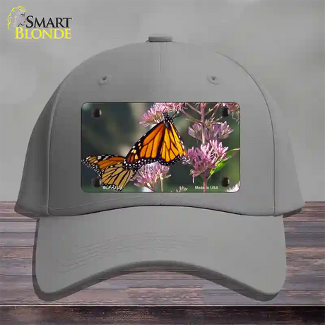 Butterfly Monarch On Flower Novelty License Plate Hat Cotton / Gray