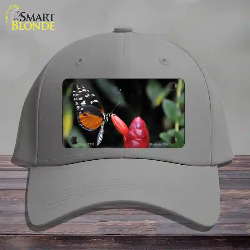 Butterfly On Red Flower Novelty License Plate Hat Cotton / Gray