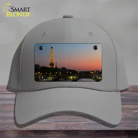 Eiffel Tower Night With River and Bridge Novelty License Plate Hat Cotton / Gray