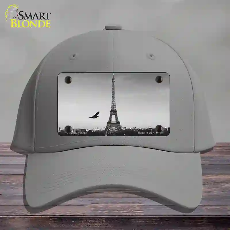 Eiffel Tower Black and White With Bird Novelty License Plate Hat Cotton / Gray