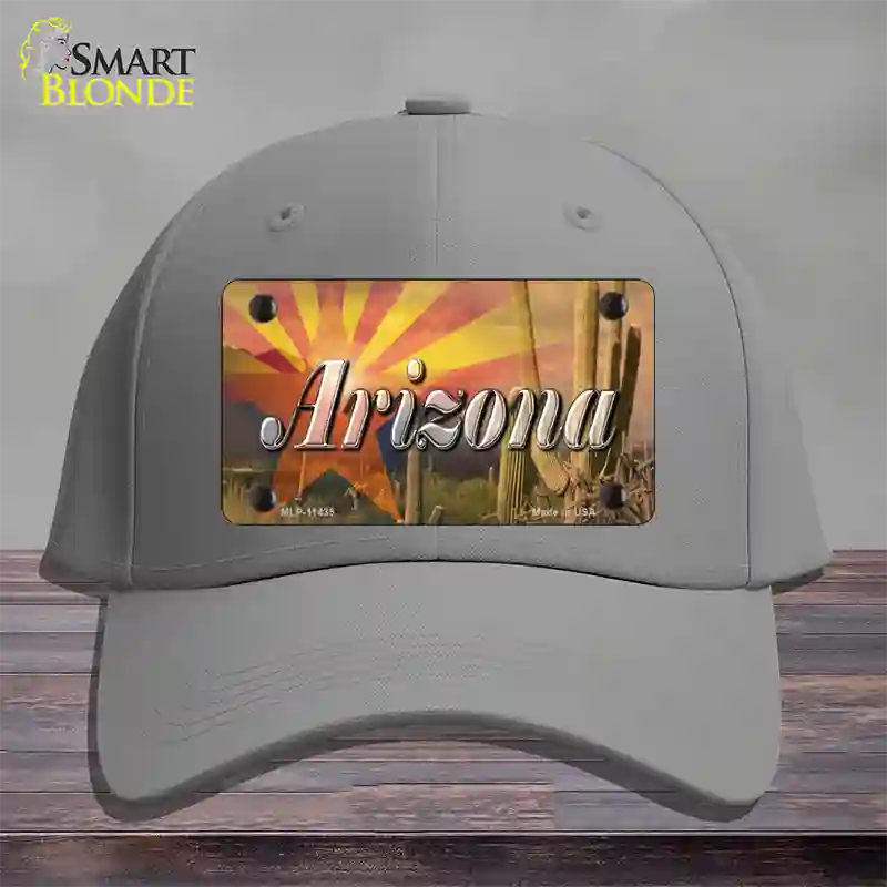 Arizona State Flag Overlay On Cactus Novelty License Plate Hat Cotton / Gray