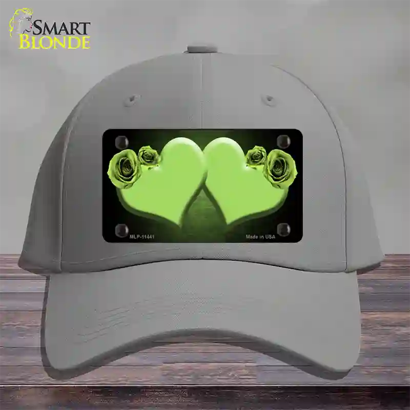 Hearts Over Roses In Lime Green Novelty License Plate Hat Cotton / Gray